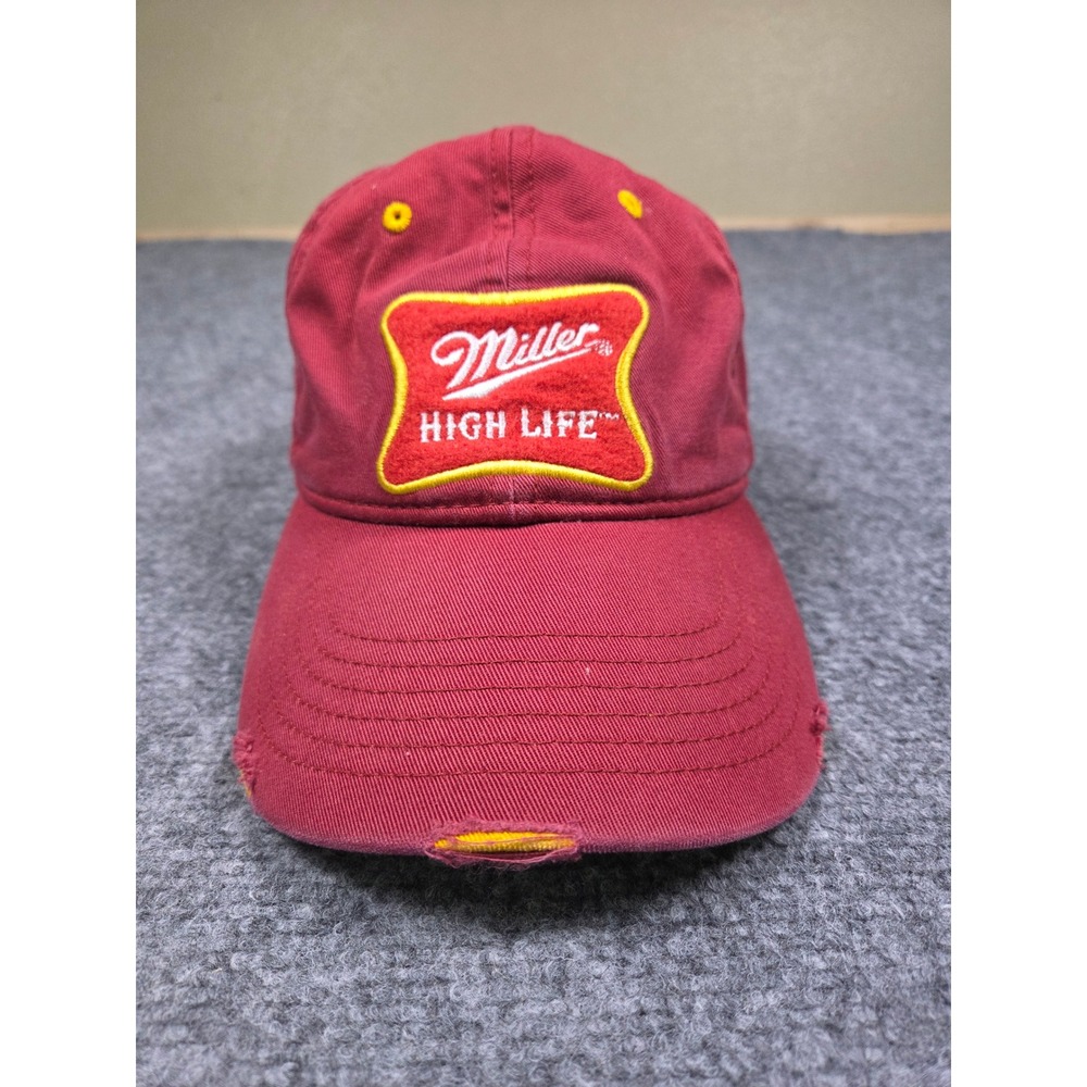 Miller High Life Hat Mens OSFA Red Distressed Vintage Style Baseball Cap